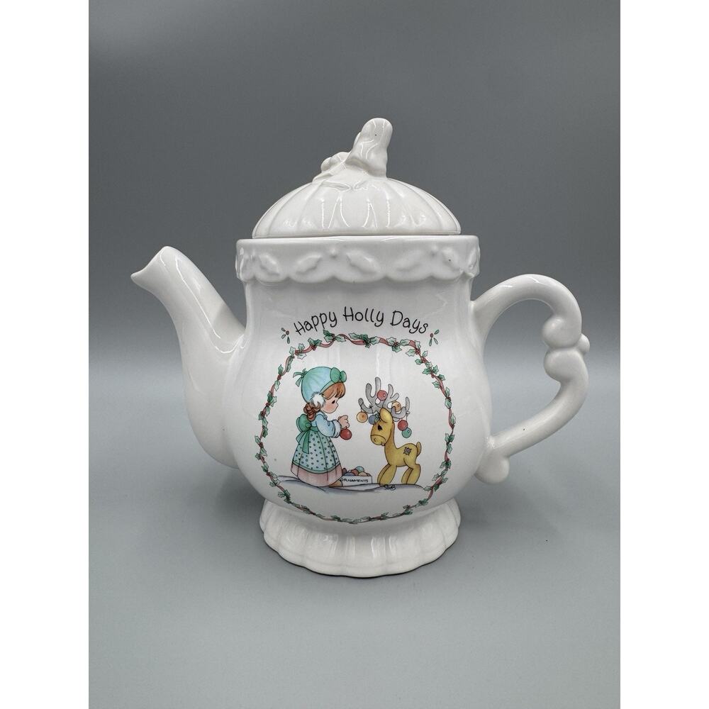 Vintage Precious Moments Happy Holly Days Teapot 1994